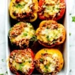 Mexican Stuffed Peppers with Cheese | foodiecrush.com #beef #peppers #stuffedpeppers #healthy #easy #mexican