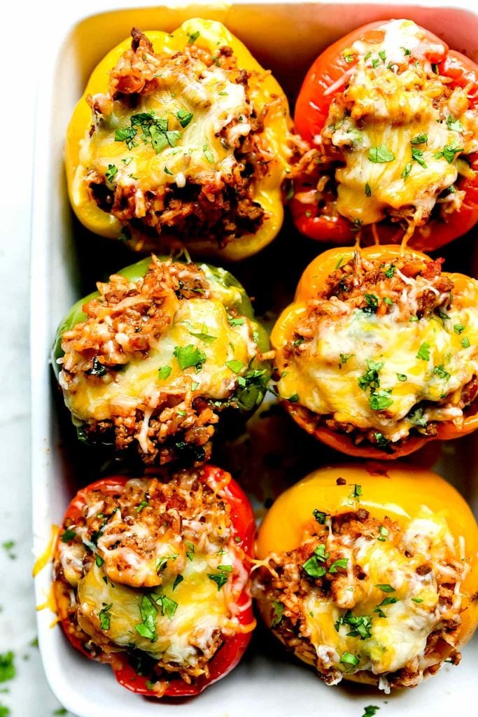Mexican Stuffed Peppers topped with Cheese