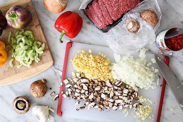 Ingredients for ground beef stuffed peppers